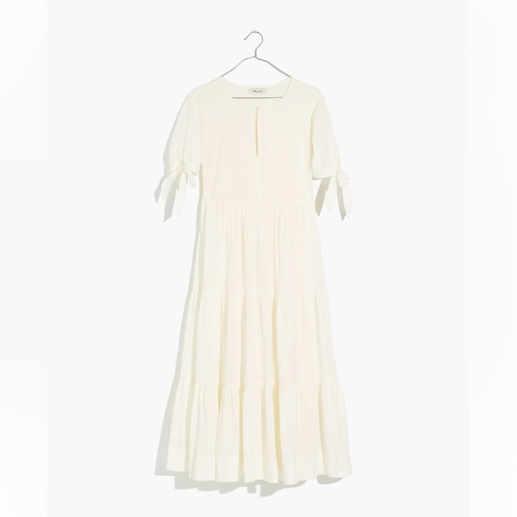 Madewell Swiss Dot Tie-Sleeve Tiered Midi Dress - Picture 4 of 11